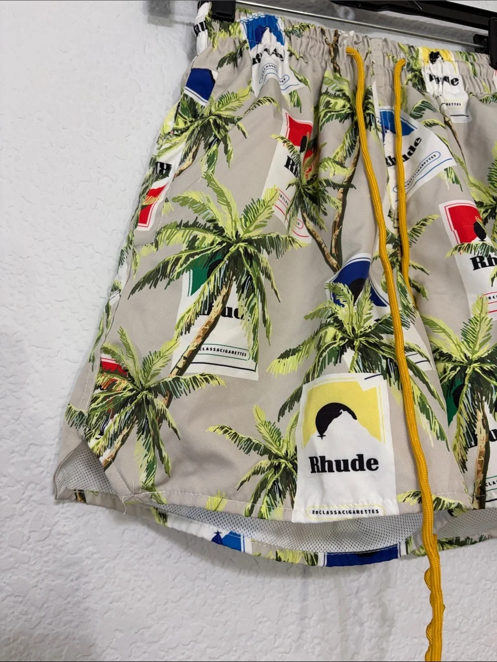 Rhude Cigarette Box Allover Print Swim Trunk Shorts